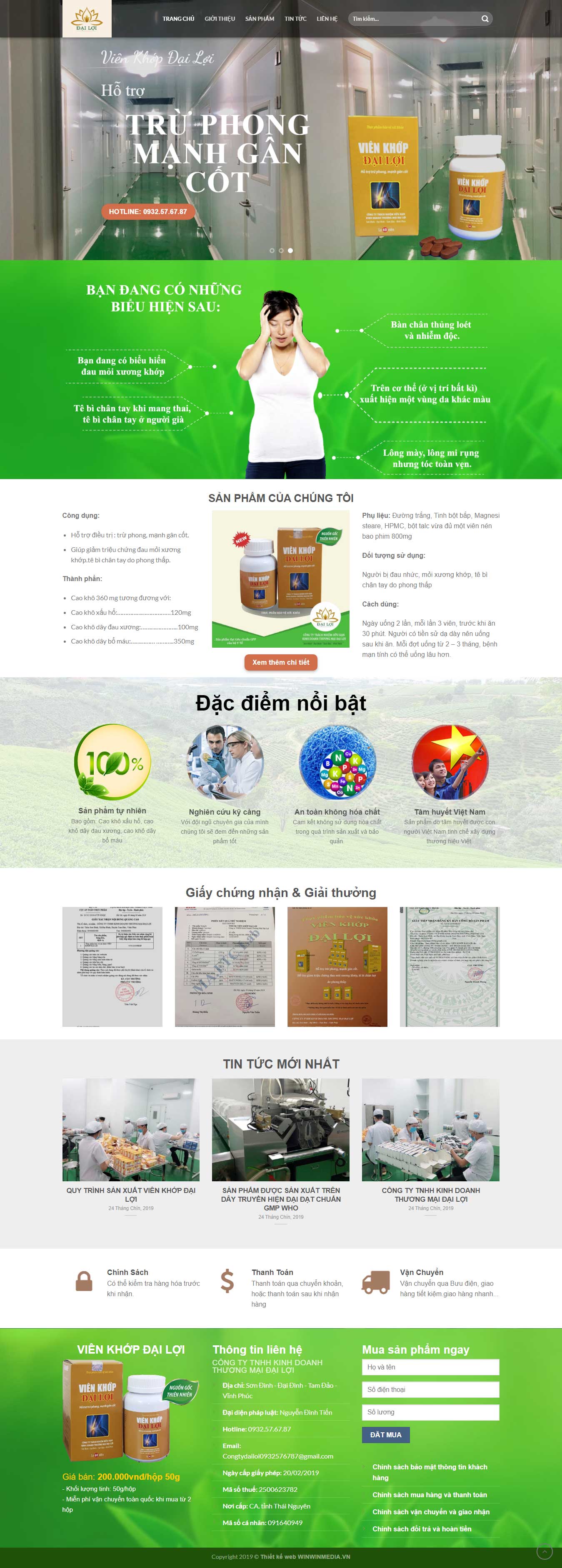 Mẫu website thực phẩm bảo vệ sức khỏe viên khớp Đại Lợi