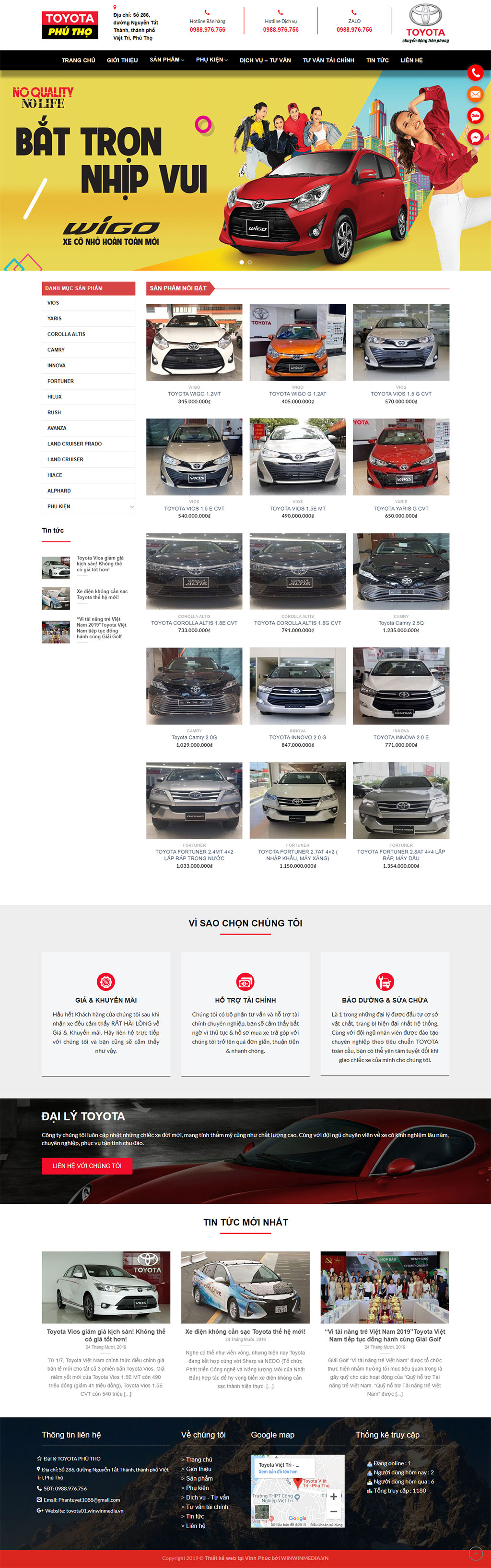 Mẫu thiết kế web bán ô tô Toyota Phú Thọ