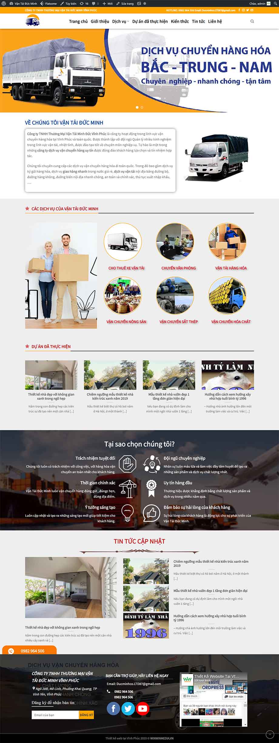 Giao diện web dịch vụ vận tải Đức Minh