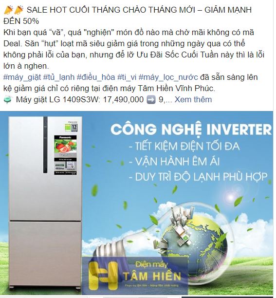 Mẫu quảng cáo facebook Điện Máy Tâm Hiền
