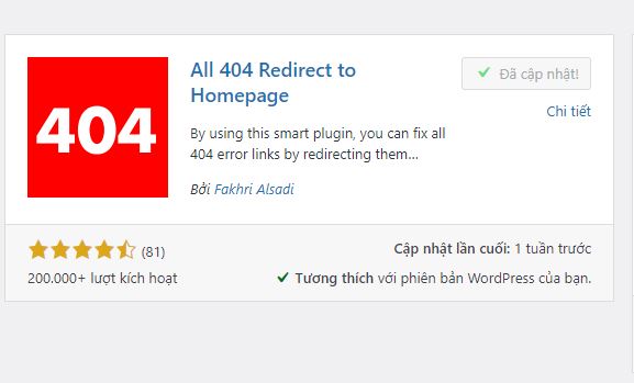 Chuyển hướng 404 bằng plugin All 404 Redirect to Homepage