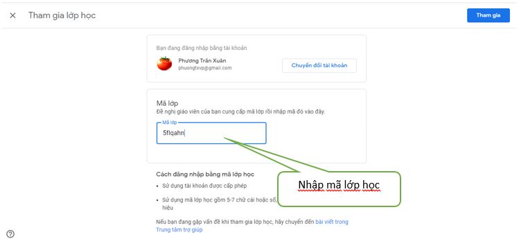 Nhập mã lớp học