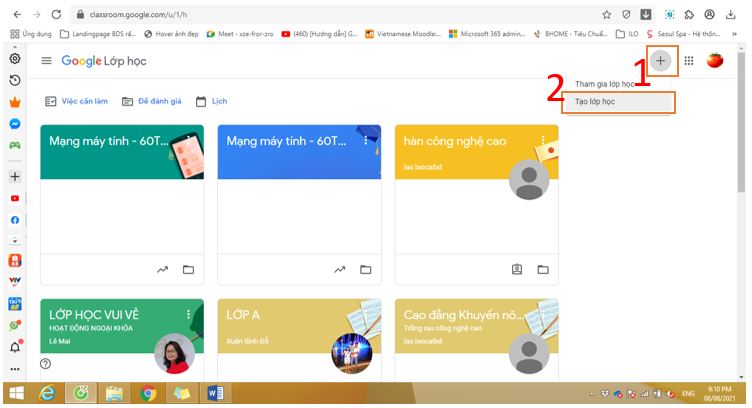 - Tạo lớp học: Trên cửa số Classroom