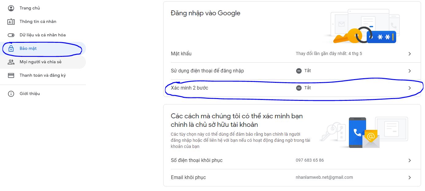 Xác minh 2 bước gmail