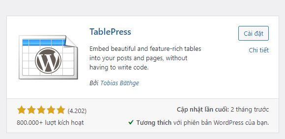 Plugin hỗ trợ tạo bảng trong WordPress cực đơn giản