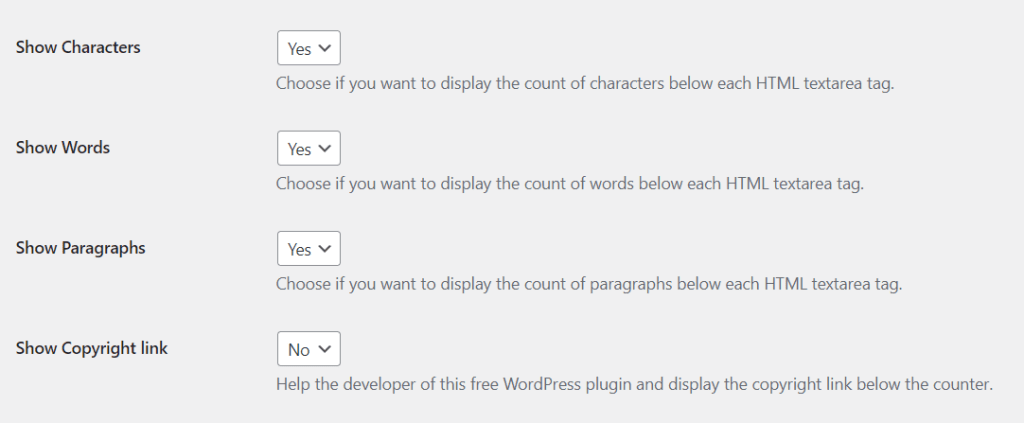 Word character paragraph counter settings