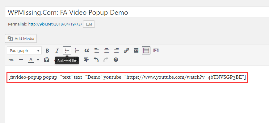 FA Video Popup Shortcode Example