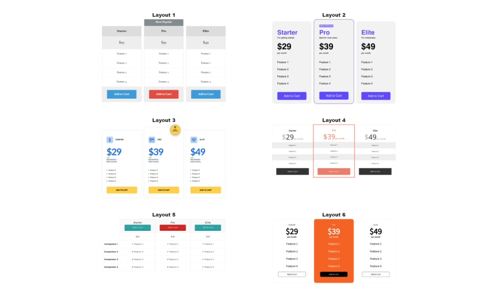  Easy Pricing Tables