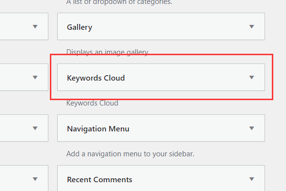 Keywords Tag Cloud Widget