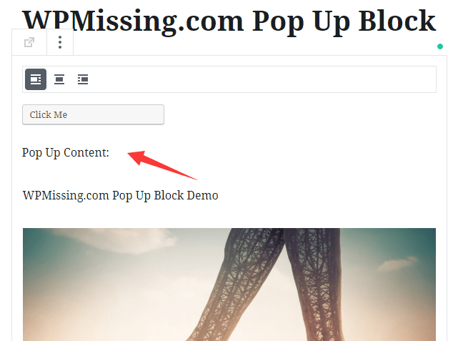 sub blocks to the popup content