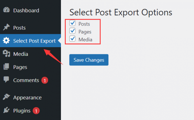 Select Post Export-Options