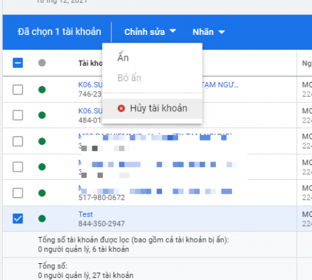 Cách hủy tài khoản Google Ads từ MCC